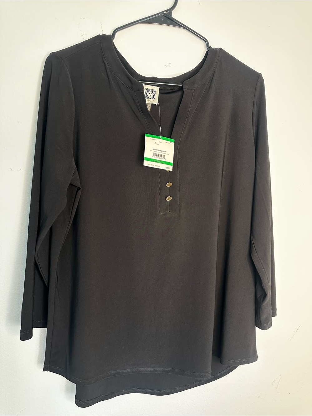 Anne Klein Black Long-Sleeve Henley Tunic
